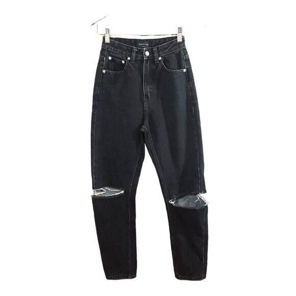 White Fox Rigid Denim High Waisted Distressed Slim Straight Jeans Women's XS - Picture 1 of 5
